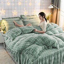2020新款水晶绒法莱绒牛奶绒简约款床裙款四件套格调绿-床裙款，床品套件水晶绒，睡美人