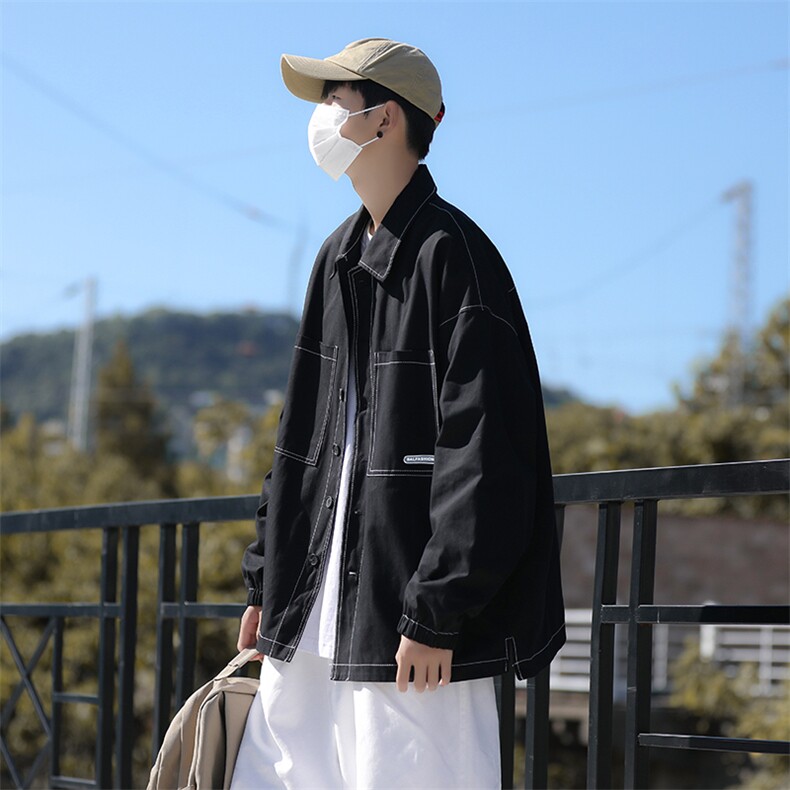 男夹克衫工装风翻领百搭休闲贴标外套学生衣服潮JK031-P48图片