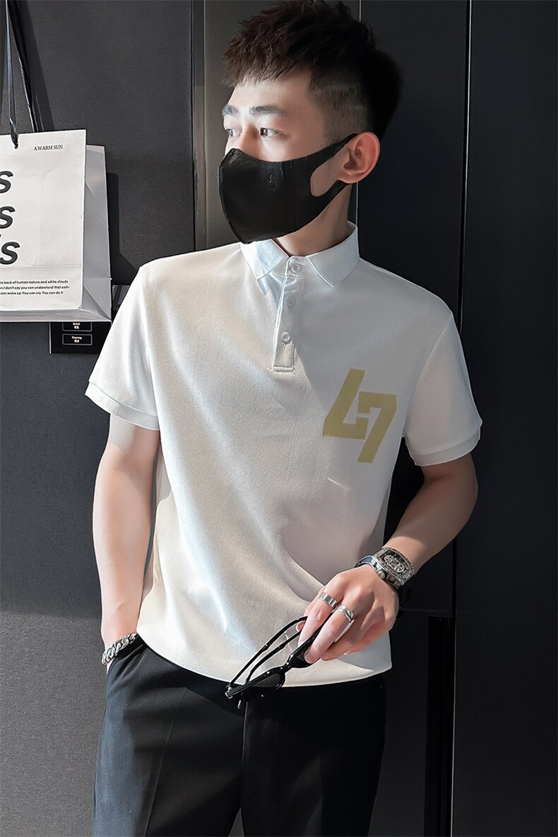 精神小伙夏季男士短袖体恤潮牌印花半袖翻领Polo衫C208-8886-P38,男装T恤,电商C208