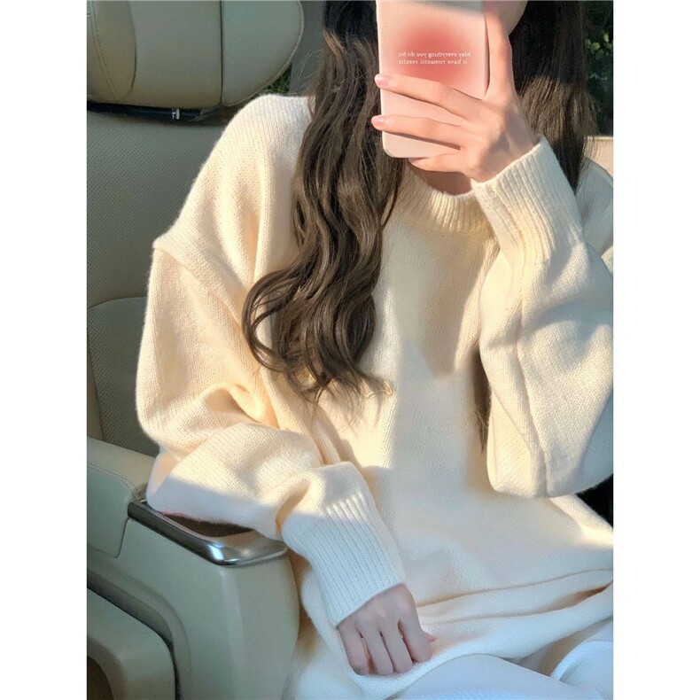 纯色基础款毛衣女2024年新款秋冬软糯慵懒风奶fufu高级感针织上衣图片