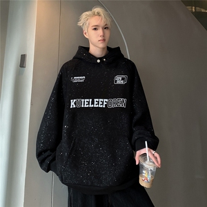 满天星卫衣男春秋季连帽卫衣软金属字母印花美式重磅帽衫W109-P68图片