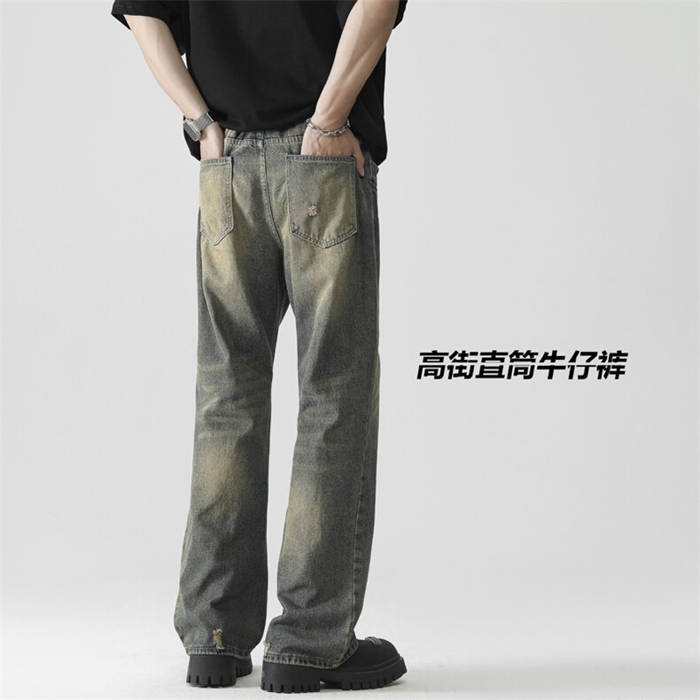 水洗做旧牛仔裤男款夏季高街痞帅潮牌宽松裤K770-特批-45图片