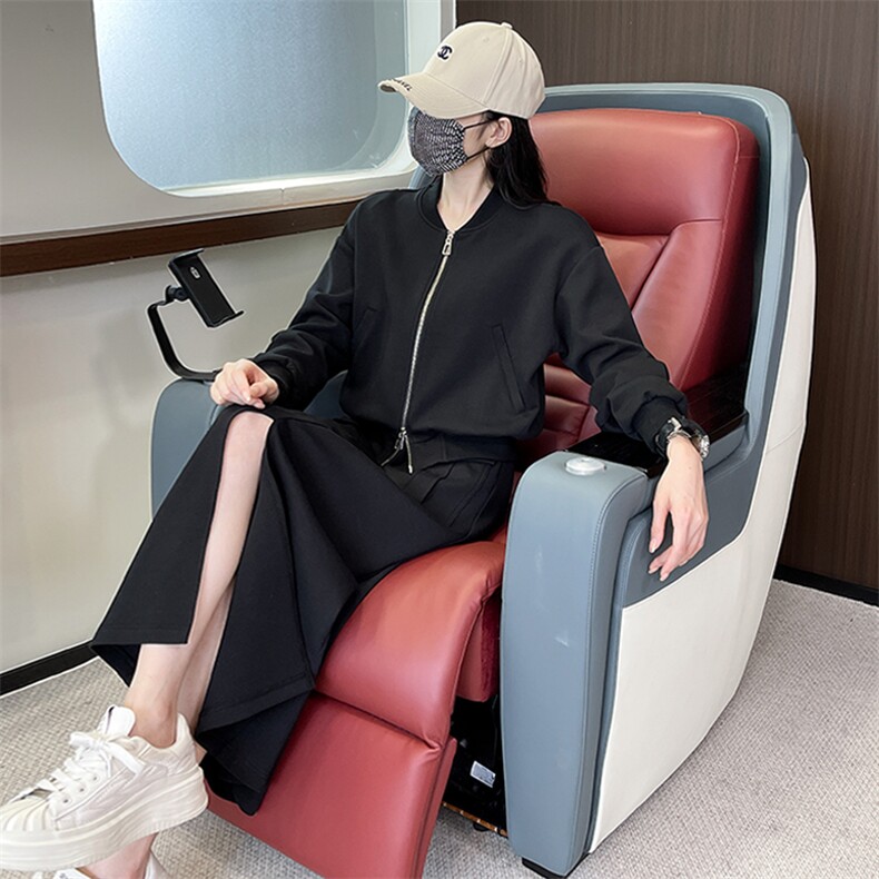 时尚优雅女士秋季短款开衫上衣开叉半身裙套装,女装套装/套裙,江南