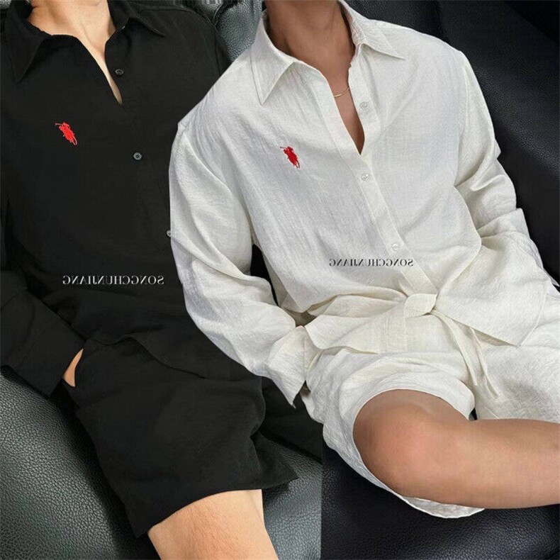 网图慎用 夏休闲松弛感慵懒简约长袖衬衫套装高质量TC01图片