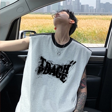 量大优供视频直播高品质重磅260克双纱纯棉印花背心无袖T恤DB80，男装背心/马甲，电商A486