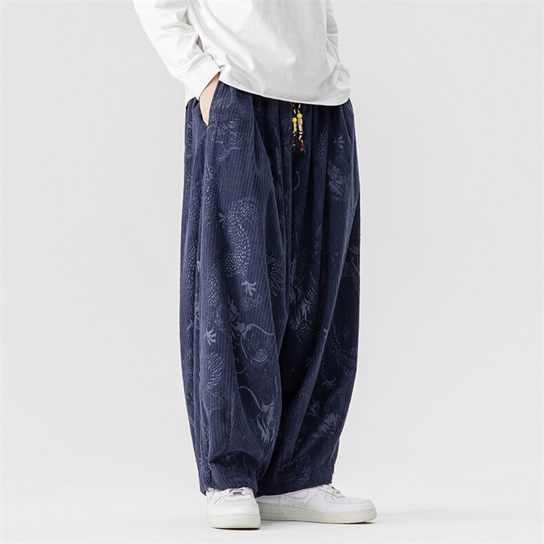秋冬新款大码日系风直筒阔腿休闲裤新中式灯芯绒潮K289/P65,男装休闲裤,钱塘713