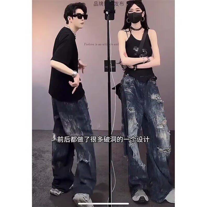 【有货】DBK3066-批58水洗破洞重工牛仔裤男夏季新款潮牌直筒裤,男装牛仔裤,星座603-2