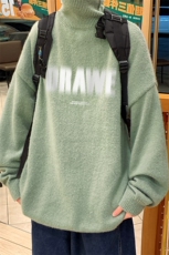 海报风冬季新款港风宽松高领男女针织毛衣M6914P65控78加绒75，男装针织衫/毛衣，电商A268A
