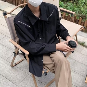 长袖百搭潮流青春流行原宿潮方领ins慵懒纯色衬衫男CS658 P45图片