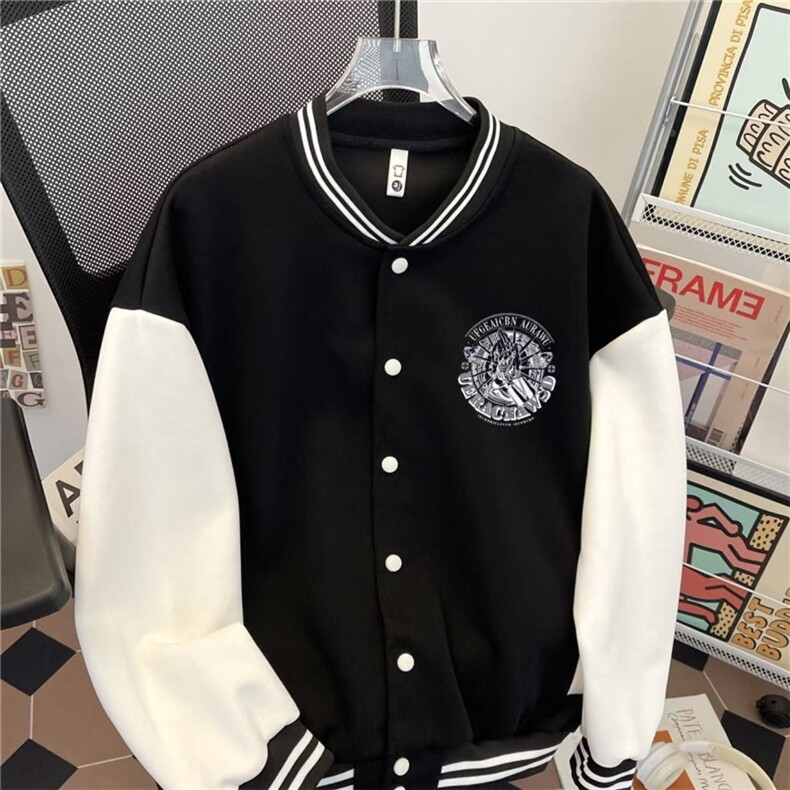 2025新款学院风棒球服外套男生潮流ins秋季宽松印花开衫夹克图片