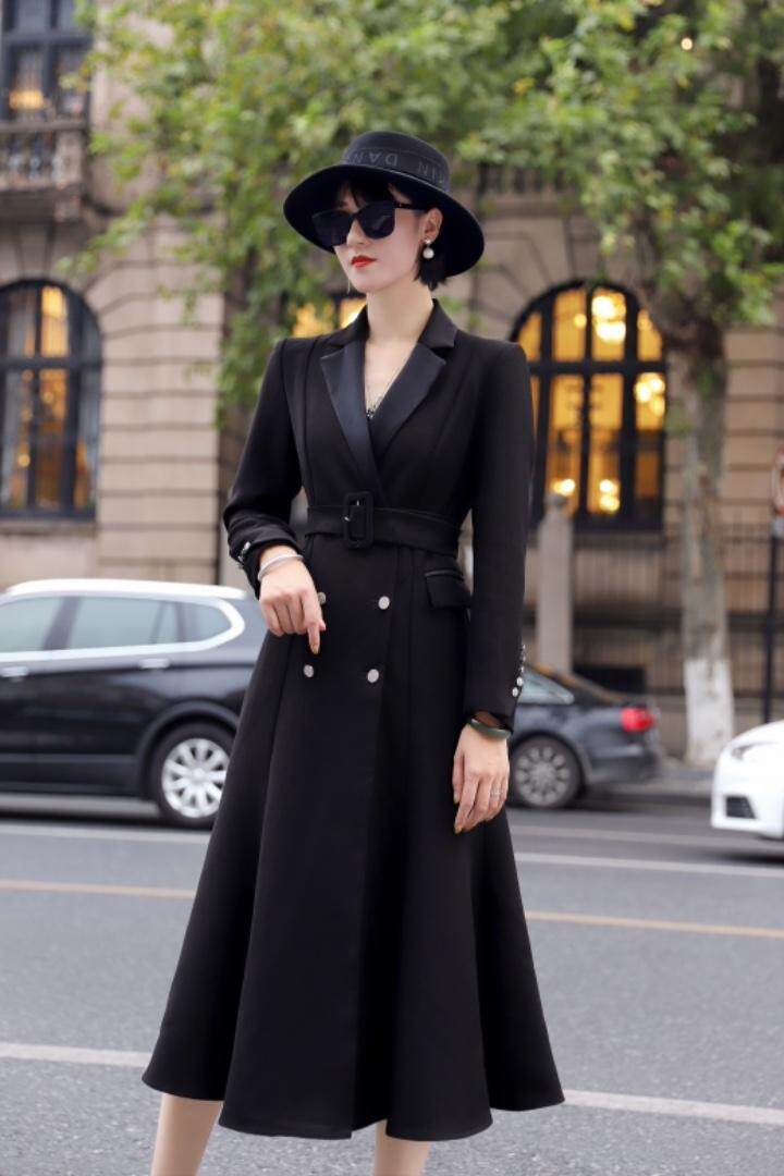 鱼尾式银丝梭织料风衣裙，女装风衣，澳洛菲