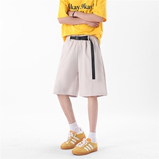 A429-YK188-特P28夏季轻薄透气速干腰带卡扣斜切冰丝短裤，男装牛仔裤，电商A429
