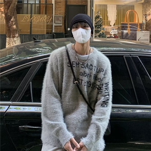 美式潮软糯秋冬毛衣男复古创意提花字母宽松情侣针织衫M57222-p50图片