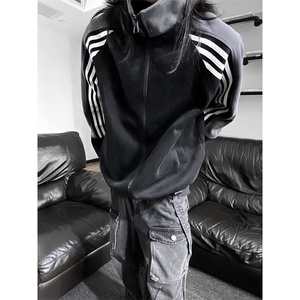 抖音得物高品质 美式高街重磅结构织带拼接撞色立领卫衣外套 CM41图片