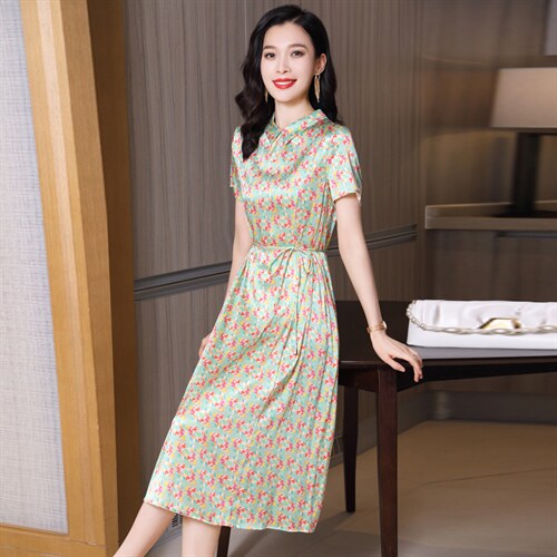 女装店新款POLO领宽松遮肚显瘦休闲中长款减龄洋气连衣裙，女装连衣裙，阿舍尔精品