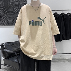 YT26227-P30NASA亚短袖t恤男大码五分袖男宽松七分袖港风模特，男装T恤，电商A040