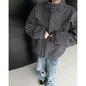 廓形解构工装外套男春秋款设计感立领短款夹克呢子大衣 JR3001图片