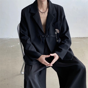 新中式金属配饰西装外套男女暗黑系宽松盘扣西服2377-P105图片