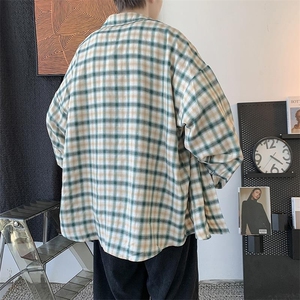 秋装 格子衬衫男女港风潮流复古休闲学生工装衬衣薄外套 H211/P45图片