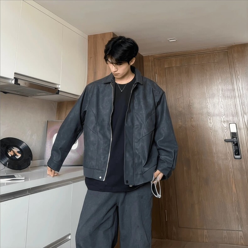 J413-P55美拉德美式复古棕色皮衣外套男潮高级感cleanfit皮夹克,男装皮衣,电商B323A