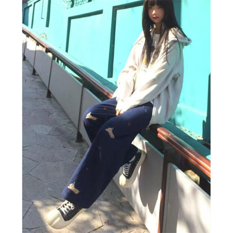 美式小狗贴布绣复古深蓝色牛仔裤女秋阔腿直筒丹宁长裤NS08,男装牛仔裤,星座1116A（原606A-3）