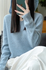 秋冬季羊毛一线成衣七针点子纱帽衫简约优雅休闲，女装羊毛衫，大美人高端店