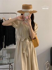 法式泡泡袖连衣裙夏季设计感众温柔高级感初恋裙子，女装连衣裙，香丽迪1