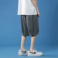 K162P23蓝底冰丝凉爽百搭纯色五分裤学生沙滩裤港风加大码夏装，男装休闲裤，电商A050