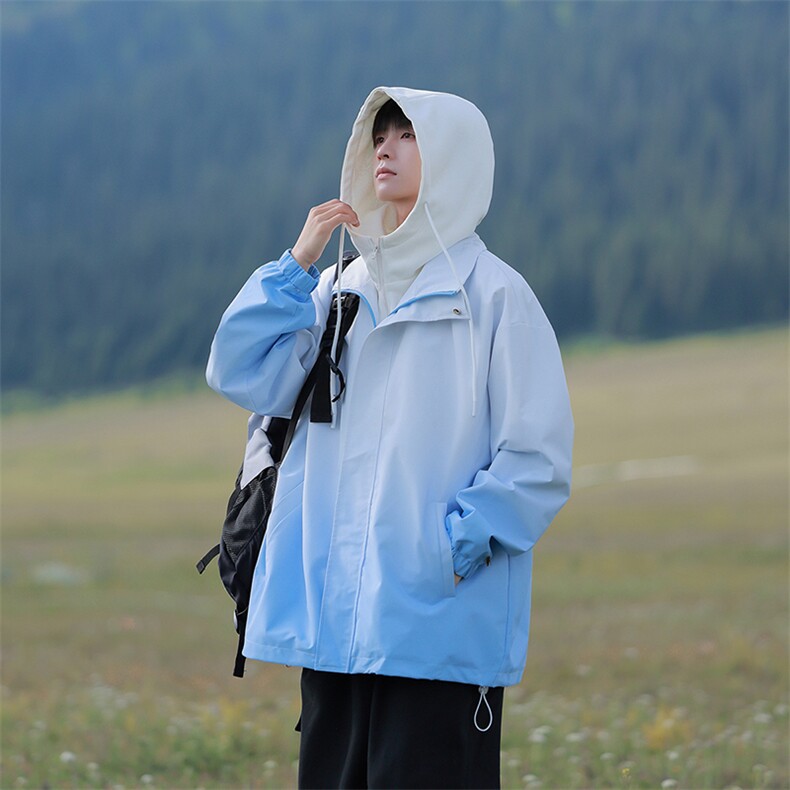 JK7833-P78 2025秋季新款渐变假两件连帽防水宽松夹克图片
