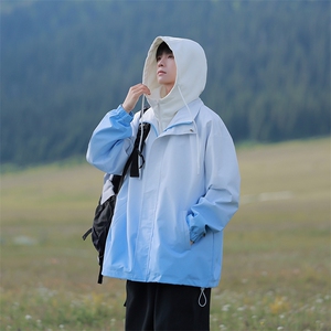 JK7833-P78 2025秋季新款渐变假两件连帽防水宽松夹克图片