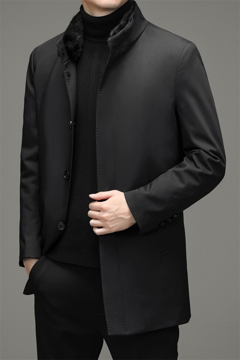 男士羽绒服冬季中长款水貂毛领保暖外套中年商务休闲加厚上衣男装,男装羽绒服,电商B212（原钱塘6029）