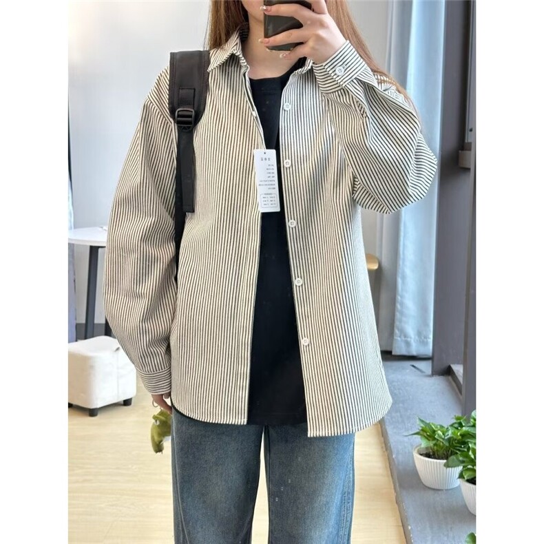 复古条纹长袖衬衣男春秋季衬衫男女休闲宽松开衫外套WLC2388-P42,男装衬衫,星座1008