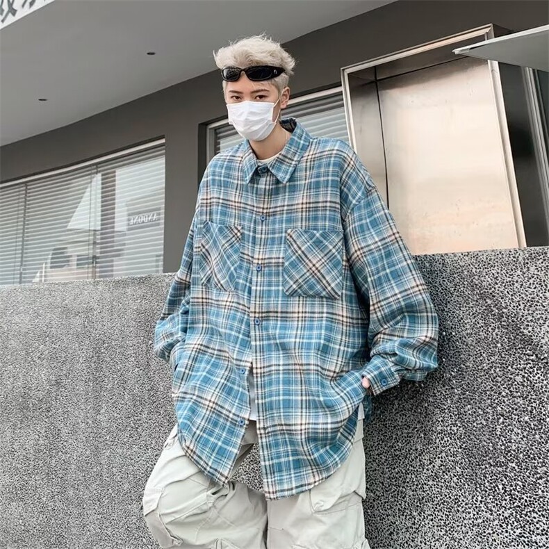 春夏款衬衫格子衬衫口袋宽松时尚潮酷C150p38,男装衬衫,星座1013