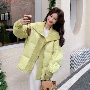 现货2025冬季新款25119-P295-K448绿色针织拼接50羽绒服图片