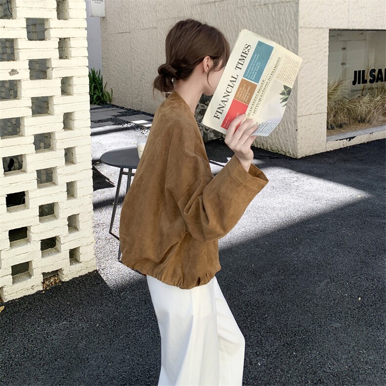 韩版麂皮绒外套女2025秋季新款休闲宽松棒球服夹克时尚百搭上衣,女装短外套,2C170