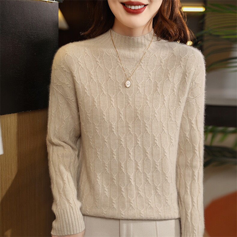 2025春秋新款羊绒衫女100纯羊绒圆领长袖条纹上衣宽松简约厚毛衣，女装羊毛衫，暮绒羊羊绒