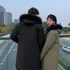 2019冬季新港风情侣毛领抽绳大码中长连帽加厚加棉衣男M738-P145，男装棉衣，电商A001