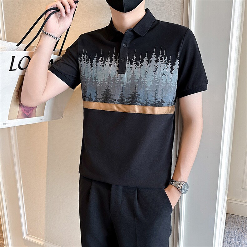 店主风社会小伙男士印花翻领POLO衫男休闲上衣301A-1/PL113/P53,男装Polo衫,星座301A-1
