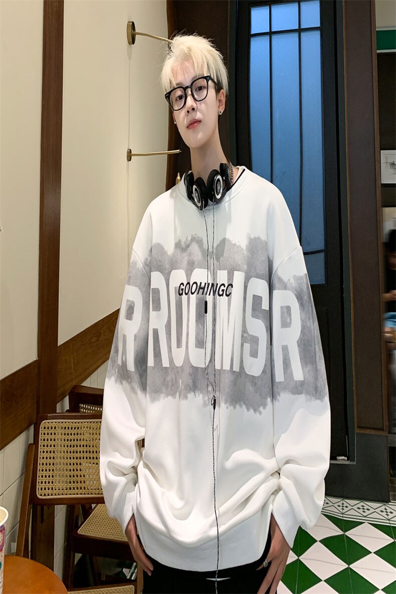 量大优菠萝格重磅圆领印花卫衣M-5XLP45控78WY2402,男装卫衣,电商B325
