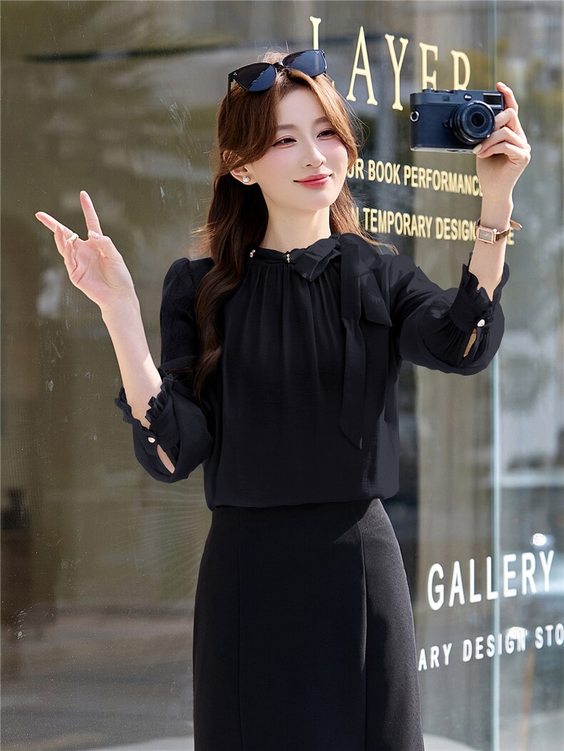 BAO现货2026春季新款时尚气质优雅立领减龄显瘦长袖百搭衬衣,女装衬衫,卡杰菲
