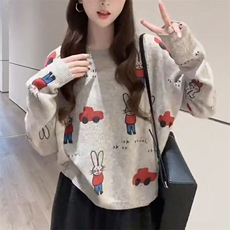 2025年秋季长袖套头卡通兔子汽车圆领长袖时尚百搭休闲，女装针织衫/毛衣，萱芳婷羊绒