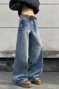 美式高街弯刀牛仔裤男 潮牌个性宽松休闲裤N1142-P55图片