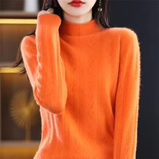 24秋冬新款100%羊毛衫女半高领抽条宽松慵懒毛衣羊绒衫针织打底衫，女装羊毛衫，琳华羊绒