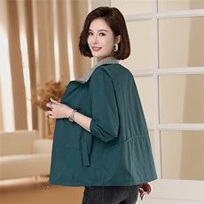 【M-4XL】格子拼接外套女春秋新款短外套中年妈妈大码夹克秋季，女装短外套，3200格调