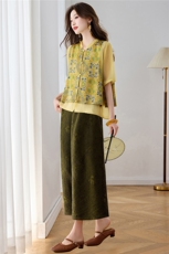 现货2026年夏季新款中式时尚两件套装女小衬衫马甲提花阔腿裤，女装套装/套裙，璐依舞