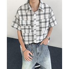 2025新款cityboy格子工装短袖衬衫宽松半袖衬衣青年现货W8617-P32，男装衬衫，星座512-4