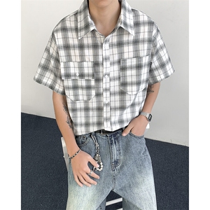 2025新款cityboy格子工装短袖衬衫宽松半袖衬衣青年现货W8617-P32图片