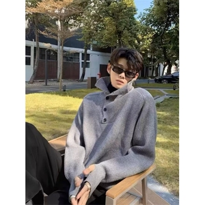 JY631-P62 高领毛衣男女韩版纽扣设计套头休闲打底针织毛衫 网图图片