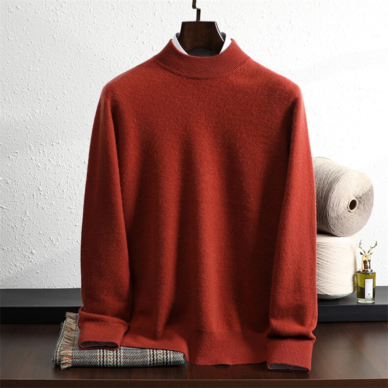 2025秋冬新款男士舒适简约纯色半高领35%衫男装，男装羊绒套衫，奥澜羊绒