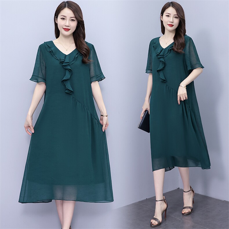 （现货）夏季新款胖MM大码女装雪纺连衣裙宽松遮肚子显瘦气质，女装连衣裙，深妍伊美